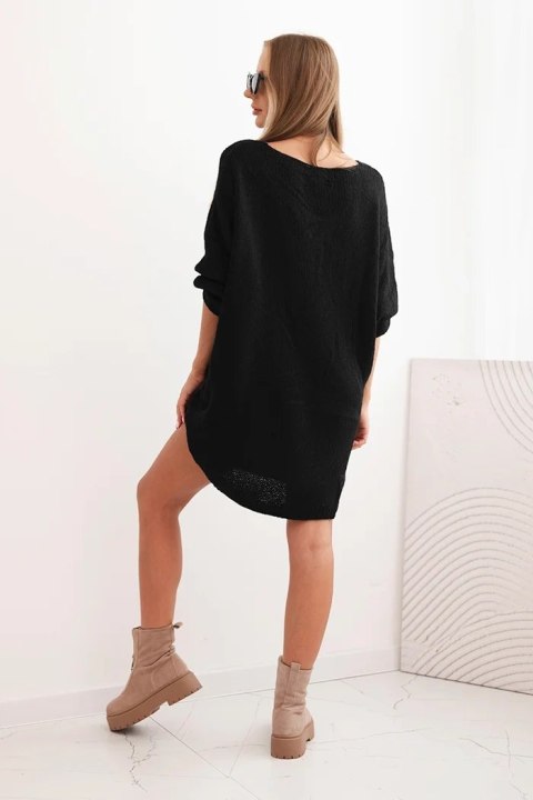 Sukienka damska oversize Plus Size z dekoltem V czarna – wełniana, włoska