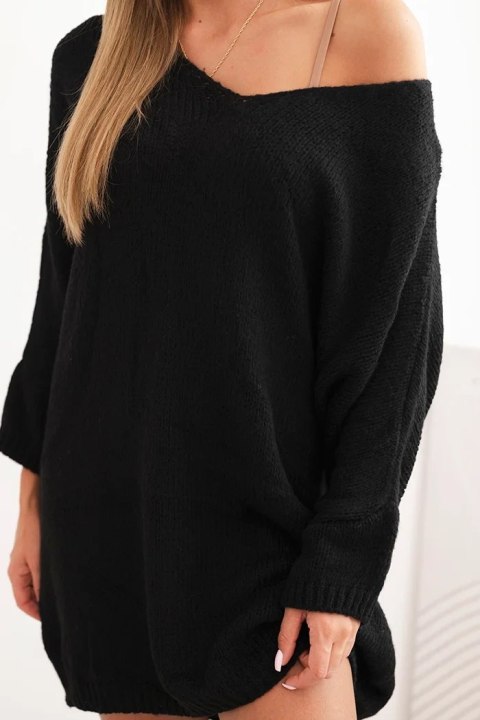 Sukienka damska oversize Plus Size z dekoltem V czarna – wełniana, włoska