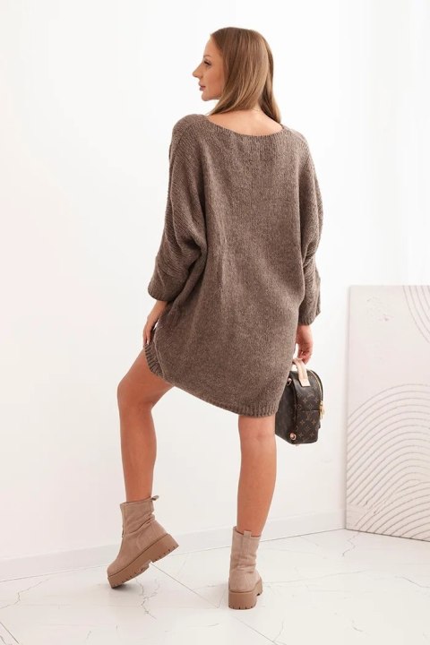 Sukienka damska oversize Plus Size z dekoltem V fango – wełniana, włoska