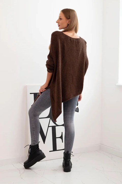 Sweter damski wełniany asymetryczny Plus Size z dekoltem V – brązowy, włoska produkcja