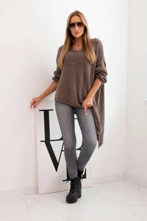 Sweter damski wełniany asymetryczny Plus Size z dekoltem V – fango, włoska produkcja