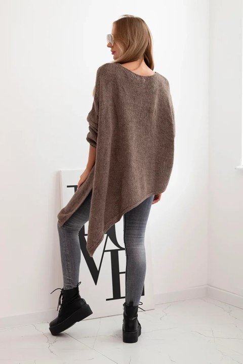 Sweter damski wełniany asymetryczny Plus Size z dekoltem V – fango, włoska produkcja