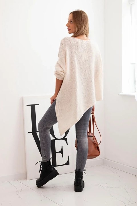 Sweter damski wełniany asymetryczny Plus Size z dekoltem V – jasny beżowy, włoska produkcja