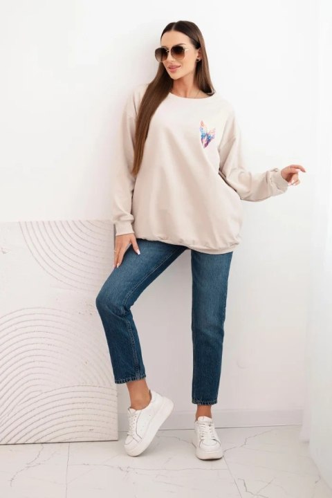 Bluza damska oversize z bawełny z kolorowymi skrzydłami na plecach beżowa