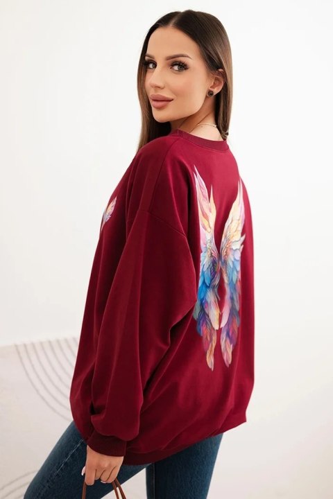Bluza damska oversize z bawełny z kolorowymi skrzydłami na plecach bordowa