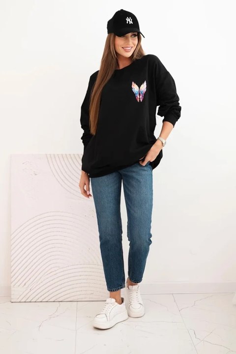 Bluza damska oversize z bawełny z kolorowymi skrzydłami na plecach czarna