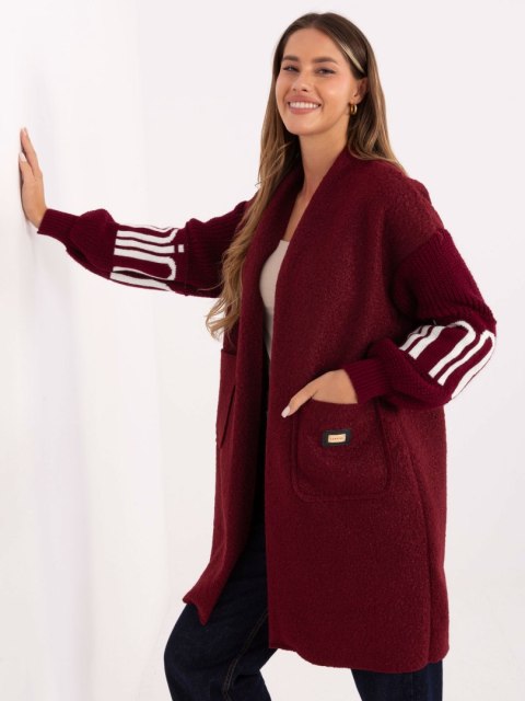 Bordowy kardigan damski boucle z bufiastymi rękawami Maya – Stylowy Wieszak