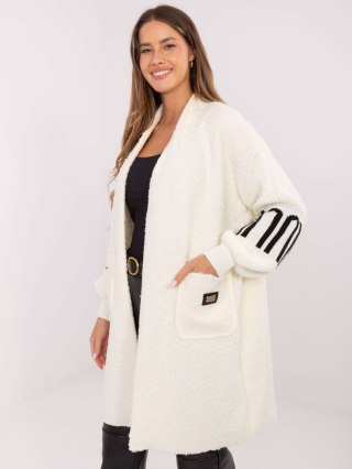 Kardigan damski ecru boucle z bufiastymi rękawami Maya