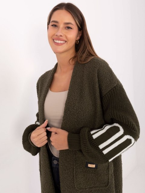 Khaki narzutka boucle z bufiastymi rękawami – styl casual