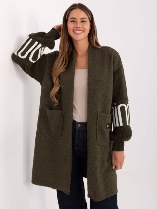 Kardigan khaki boucle z bufiastymi rękawami Maya