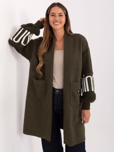 Kardigan damski khaki boucle z bufiastymi rękawami Maya – Stylowy Wieszak