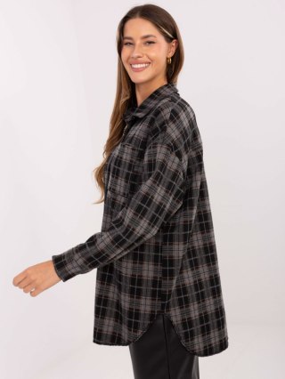Czarna flanelowa koszula w kratę z broszką ITALY MODA