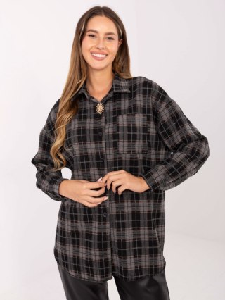 Czarna flanelowa koszula w kratę z broszką ITALY MODA