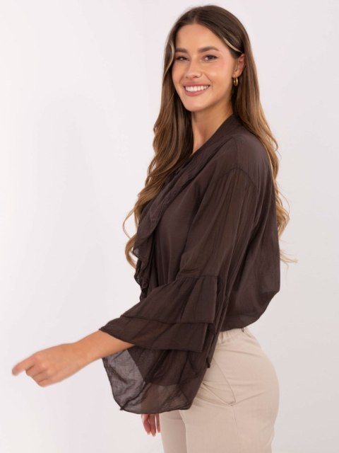 czekoladowa koszula damska ITALY MODA z falbankami