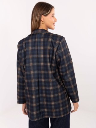 Granatowo-beżowa marynarka damska oversize w kratę ITALY MODA