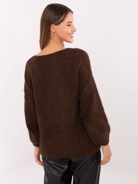 Brązowy sweter z domieszką wełny i luźnym fasonem – Stylowy Wieszak