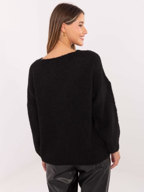 Stylowy czarny sweter oversize z dekoltem w serek – Stylowy Wieszak