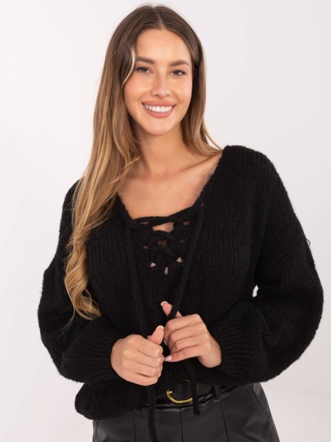 Miękki sweter z domieszką wełny w kolorze czarnym Italy Moda
