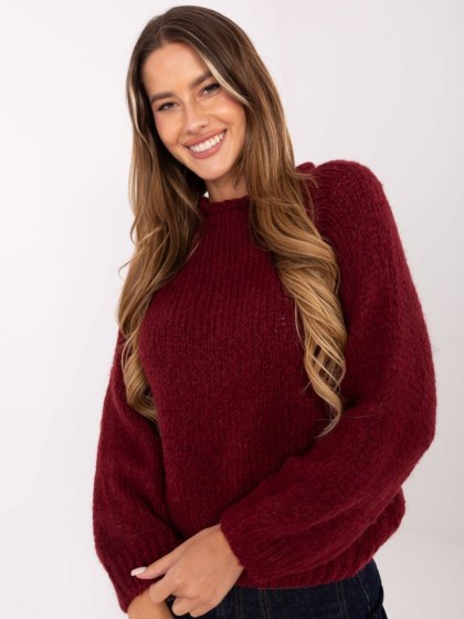 Bordowy sweter oversize w jednolitym kolorze ITALY MODA – Stylowy Wieszak