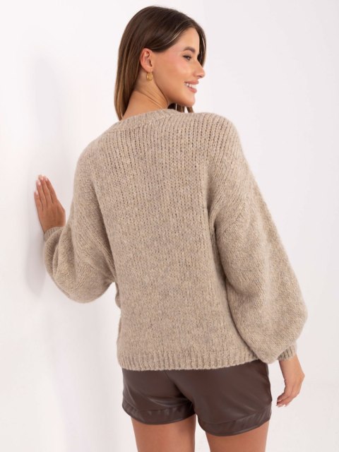 sweter damski gładki z bufiastymi rękawami
