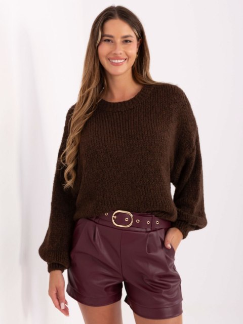 ciemnobrązowy sweter damski oversize ITALY MODA