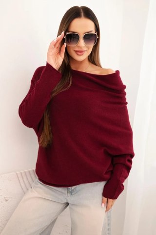 Sweter Damski Śliwkowy Oversize Z Wiskozą Nietoperz Asymetryczny Włoski