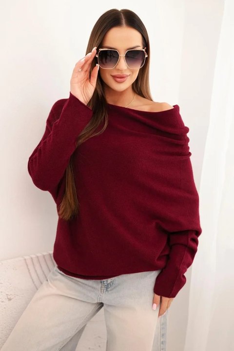 Sweter damski śliwkowy oversize z wiskozą typu nietoperz asymetryczny
