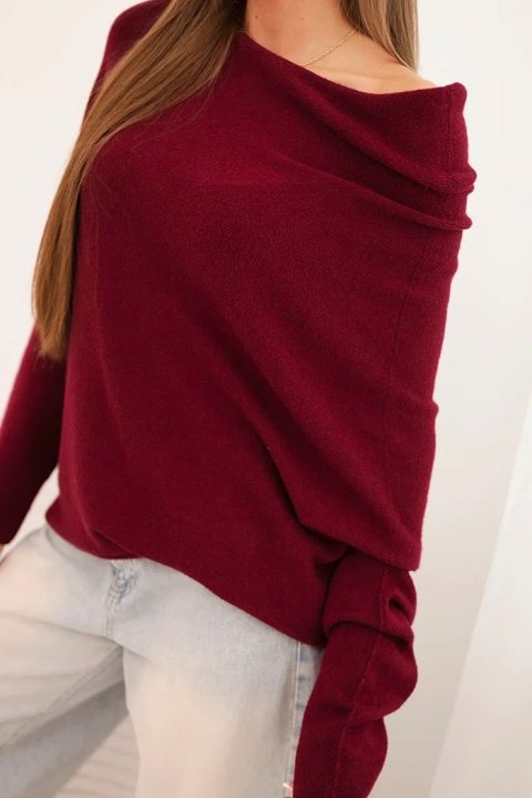 Elegancki sweter damski śliwkowy typu nietoperz z dekoltem łódka