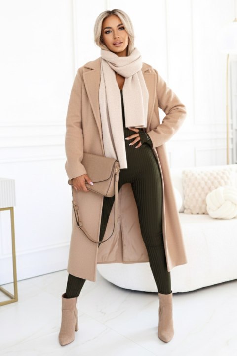 619-2 Wygodny i elegancki prążkowany kombinezon damski z dekoltem - khaki - M