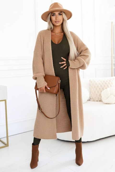 619-2 Wygodny i elegancki prążkowany kombinezon damski z dekoltem - khaki - M