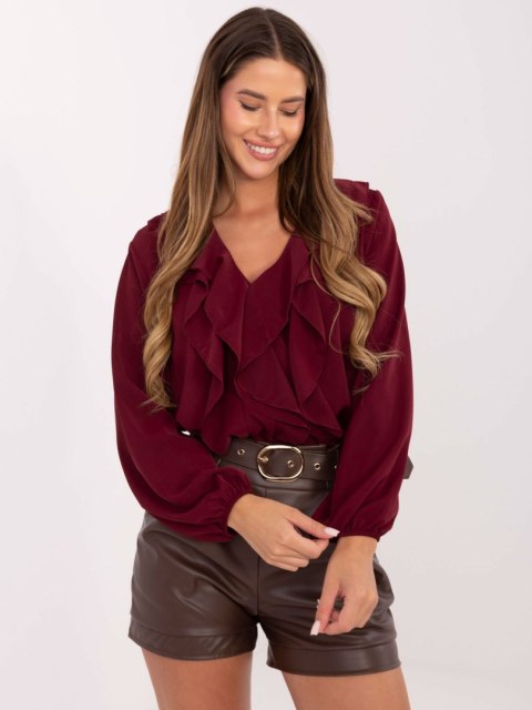 Bordowa elegancka bluzka z żabotem RUE PARIS – Stylowy Wieszak