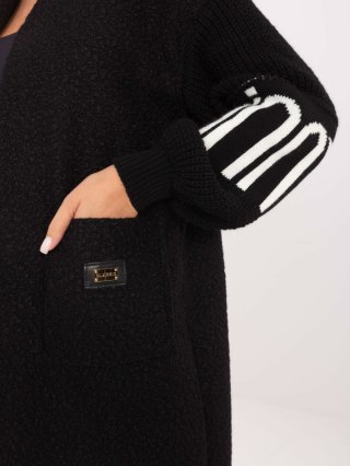 Czarny kardigan damski MAYA z napisami na rękawach i kieszeniami