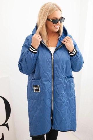 Kurtka damska Plus Size pikowana z kapturem i sportowymi mankietami jasno jeansowa – Stylowy Wieszak