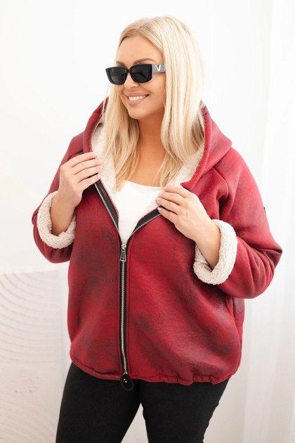 Kurtka Damska Plus Size z Kapturem i Barankiem Bordowa – Ciepła Włoska Moda