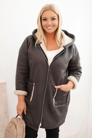 Kurtka damska Plus Size z kapturem i kieszeniami ocieplana barankiem grafitowa – Stylowy Wieszak