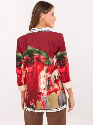 Bordowa marynarka damska z artystycznym nadrukiem ITALY MODA