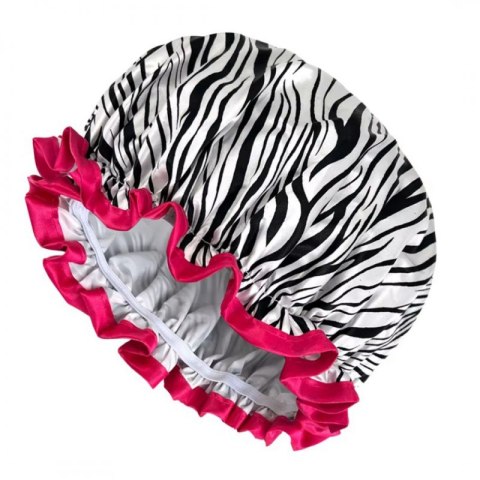 wodoodporny czepek kąpielowy zebra KCZ02 z różową lamówką