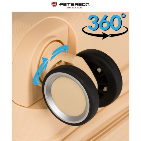 Beżowa, duża walizka z polipropylenu z wysuwaną, teleskopową rączką i zamkiem szyfrowanym - Peterson