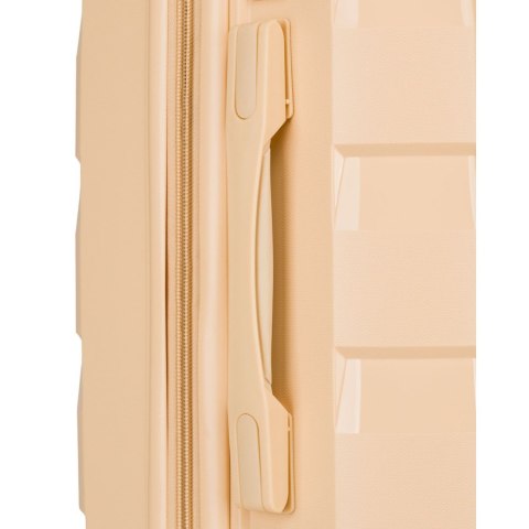 Beżowa, duża walizka z polipropylenu z wysuwaną, teleskopową rączką i zamkiem szyfrowanym - Peterson