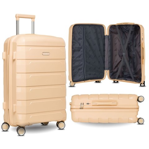 Beżowa, mała walizka kabinowa z polipropylenu z wysuwaną, teleskopową rączką - Peterson