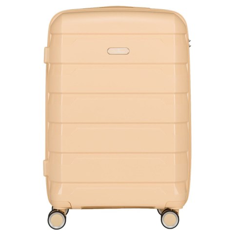Beżowa, mała walizka kabinowa z polipropylenu z wysuwaną, teleskopową rączką - Peterson