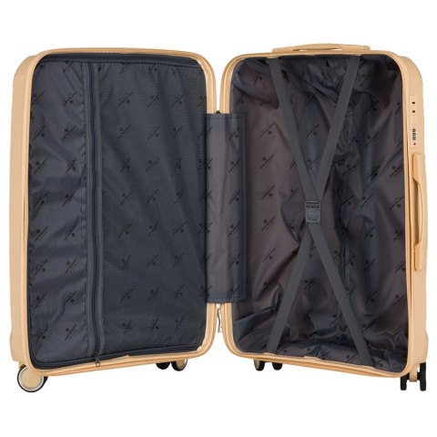 Beżowa, mała walizka kabinowa z polipropylenu z wysuwaną, teleskopową rączką - Peterson