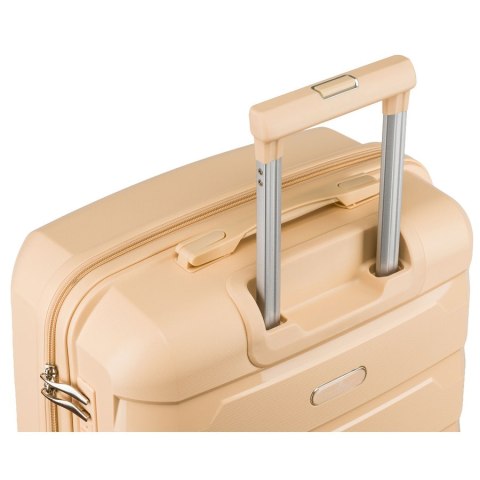 Beżowa walizka z polipropylenu z wysuwaną, teleskopową rączką i zamkiem szyfrowanym - Peterson