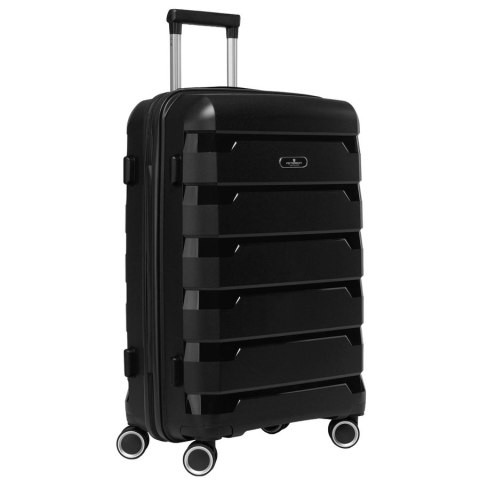 Czarna walizka kabinowa z polipropylenu z wysuwaną, teleskopową rączką i obrotowymi kółkami - Peterson
