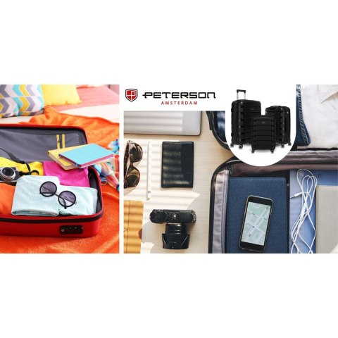 Czarna walizka kabinowa z polipropylenu z wysuwaną, teleskopową rączką i obrotowymi kółkami - Peterson