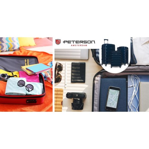 Granatowa, mała walizka kabinowa z polipropylenu - Peterson