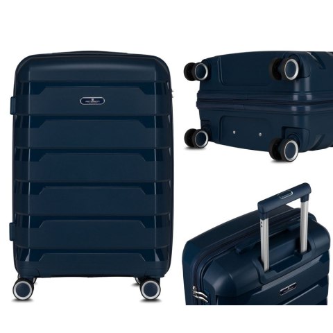 Granatowa, twarda walizka z polipropylenu w średnim rozmiarze - Peterson