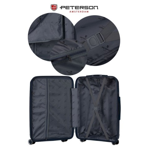 Granatowa, twarda walizka z polipropylenu w średnim rozmiarze - Peterson