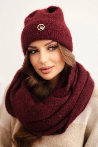 Komplet damski z czapką i kominem z miękkiej dzianiny bordowy