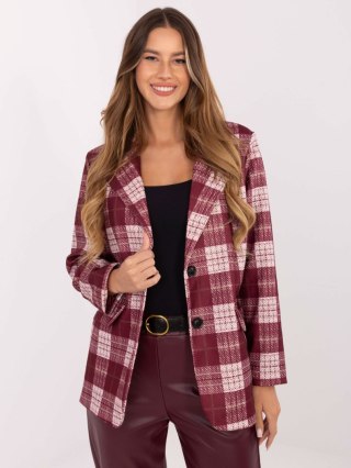 Bordowa marynarka w kratę z podszewką RUE PARIS – Stylowy Wieszak